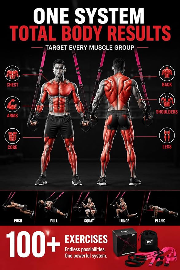 Home Resistance Training Kit with Handles & Door Anchor, Suspension Trainer System for Full Body Workout, Adjustable Bodyweight Resistance Bands for Home Gym, Strength Training & Core Fitness