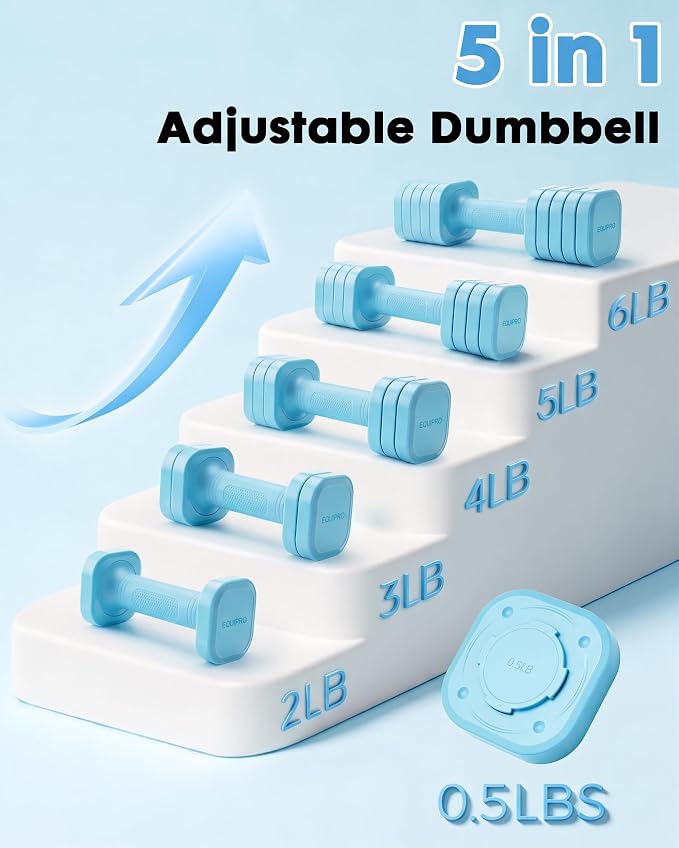 Equipro Hand Weights for Women at Home 6 LBS Adjustable Dumbbell Set of 2, Fast Adjust Dumbbells with TPU Soft Rubber Handle for Home Gym Exercise Training