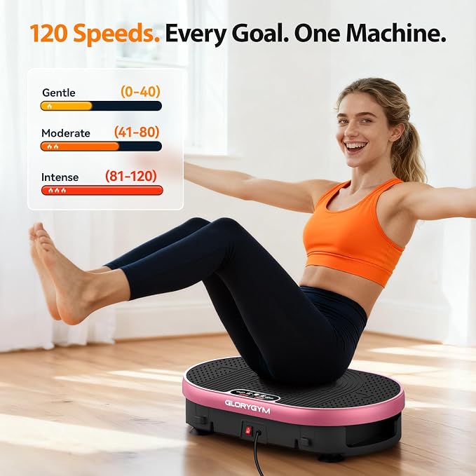 Vibration Plate Exercise Machine for Body Shaker Machine & Weight Loss, Shake Plate with Resistance Bands, 120 Speed Levels, Remote Control, Full Body Workout, Compact Home Gym Equipment