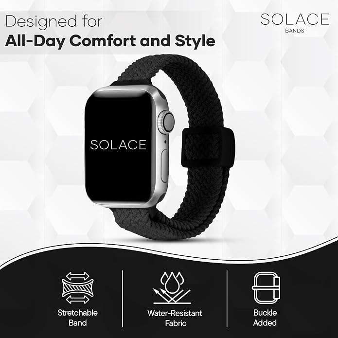Solace Bands Imperium Adapt Wide Adjustable Nylon Braided Watch Band - Compatible with All Apple Watches - Solace Apple Watch Bands for Women & Men - Smart Watches Band Series 11-1, Ultra, SE