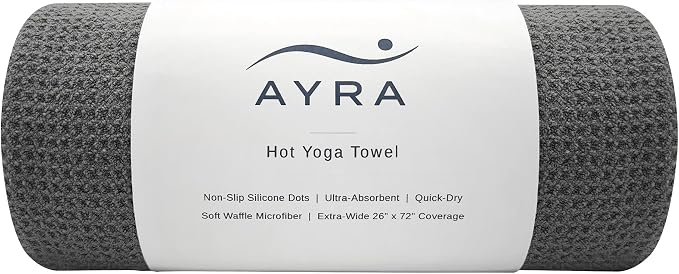 Ayra Hot Yoga Towel Non Slip - Yoga Mat Towel with Grip and Hot Pilates Towel | Microfiber, Ultra Soft and Highly Absorbent 72x26 | Dark Gray