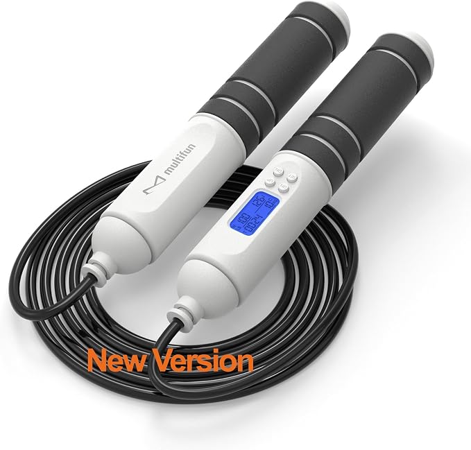 multifun Digital Jump Rope with Smart Counter & Timer - Adjustable Speed Skipping Rope for Fitness, Weight Loss, Boxing, MMA - Tangle-Free Ball Bearings & Anti-Slip Handles for Men, Women, Kids.(Check 2026 New Evolution for 3s Rope Swap)