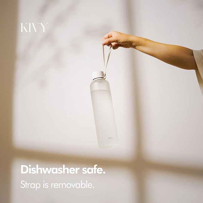 KIVY Slim Water Bottle 32oz [Lightweight & Shatterproof] Fits Cupholder & Backpack - Dishwasher safe water bottle no straw - Cute aesthetic water bottles screw top - Bpa free, Gold, White