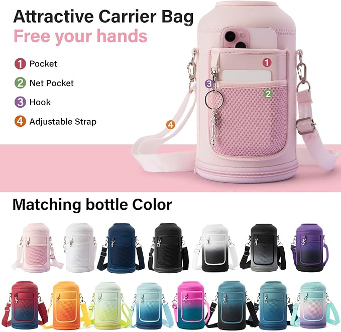 DYSANKY Insulated Water Bottle | Thickened Stainless Steel Vacuum Metal | Portable Sports Half Gallon Large Water Jug for Gym and Hiking with Straw, Carrier Bag, Handle Strap | BPA-Free 64 oz