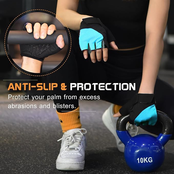 sunnex Workout Gloves for Women - Breathable Weight Lifting Gloves with Non-Slip Silicone Padding, Fingerless Gym Gloves for Cycling, Rowing, Pull Ups & Training (4 Sizes)