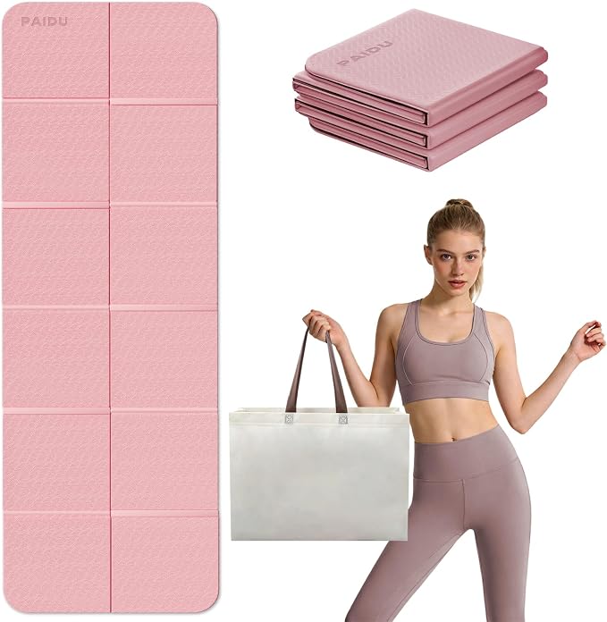 PAIDU Foldable Yoga Mat, 70"x24"x0.31" TPE Non-Slip Mat with Bag | Double‑sided non‑slip, 8mm thick TPE, foldable for travel, ideal for yoga/pilates/fitness/home/outdoor workouts
