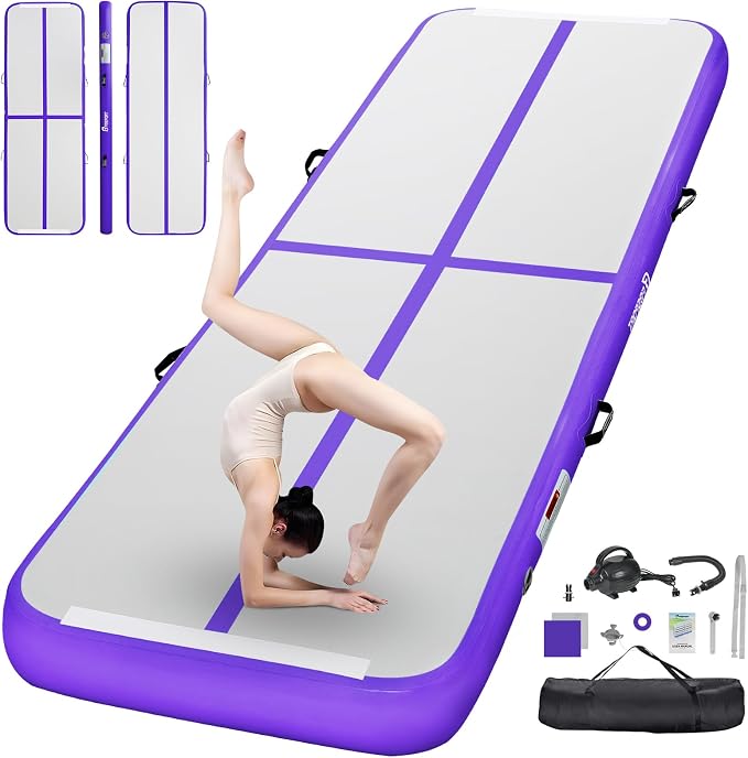 FBSPORT Inflatable Air Gymnastics Mat Training Mats 4/8 inches Thickness Gymnastics Tracks for Home Use/Training/Cheerleading/Yoga/Water with Pump