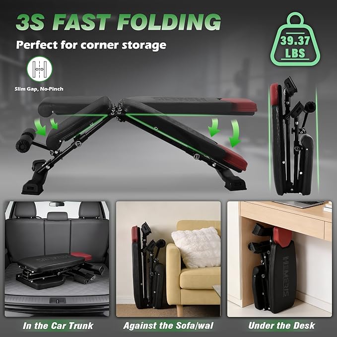 Adjustable Weight Bench 32 In Backrest | Foldable Workout Bench for home gym 660 LBS Incline/Decline Bench Press Exercise Equipment 85°to -30°FID