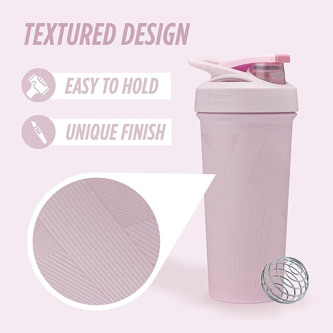 BlenderBottle Strada Sleek Shaker Cup Insulated Stainless Steel Water Bottle with Wire Whisk, 25-Ounce, Pink Stripes