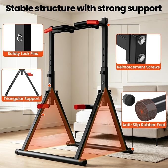 DOBESTS Power Tower Pull Up Bar Free Standing, Foldable Pull Up Station