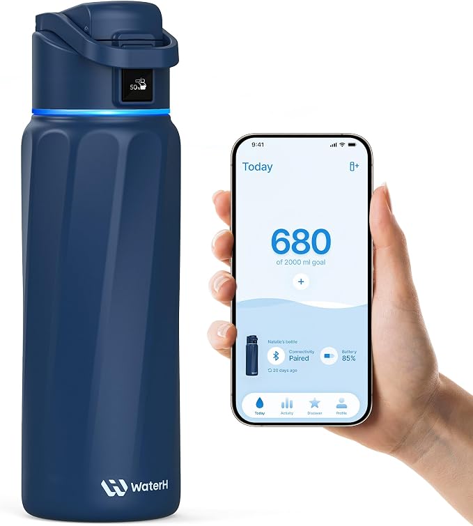 WaterH BOOST Smart Water Bottle Tracker with Reminder to Drink Water, 32oz | Double Wall Vacuum Insulated Stainless Steel, BPA-Free, Leakproof, Smart App Tracking, Travel-Friendly Wide Mouth for Office