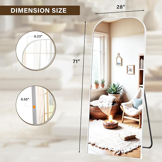 XRAMFY Full Length Mirror, 71"x28" Floor Mirror Freestanding, Arched Floor Standing Large Mirror Full Body Mirrors with Stand for Bedroom, Hanging Mounted Mirrors for Living Room, Silver