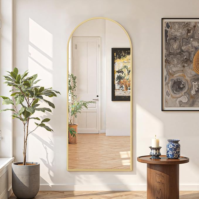 Mirror Full Length 56"x21", Arched Full Body Floor Mirrors with Stand | Shatterproof Glass, Aluminum Alloy Frame, Free Standing, Wall Mounted or Leaning for Bedroom Living Room Entryway