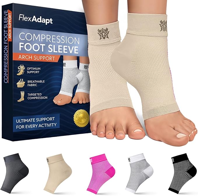 Compression Socks for Plantar Fasciitis & Achilles Tendonitis Relief – Pair of Ankle Compression Sleeves for Foot Swelling, Heel Spurs, Pain & Fatigue – Comfortable Arch Support Brace for Daily Use (Nude, X-Large)