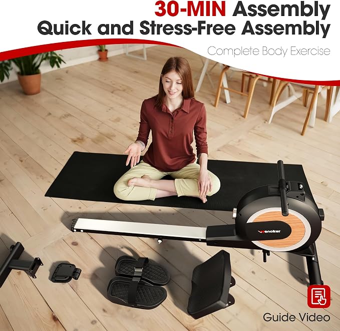 Wenoker Rowing Machine for Home, Magnetic Rower Machine, 350 LB Weight Capacity, 16-Level Silent Resistance Row Machine for Gym Exercise