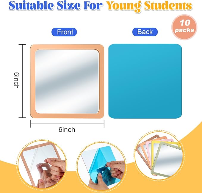 10 Pcs Small Mirrors for Craft 6 x 6 Mirror for Kid,Earth Colors | Shatterproof Mirrors in Bulk for Kids for Baby School Classroom Craft Chick Bird Brooders Grow out Pens