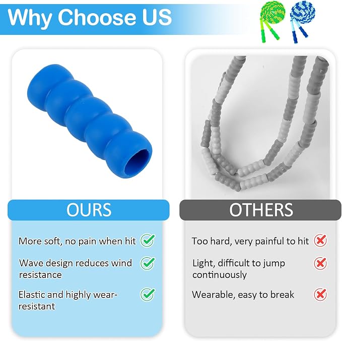 Jump Rope for Kids, Adjustable Jump Ropes for 4 5 6 7 8 10 12, Tangle Free | Jumping Rope Age 8-12, Segmented Soft Beaded Skipping Rope for Women Fitness