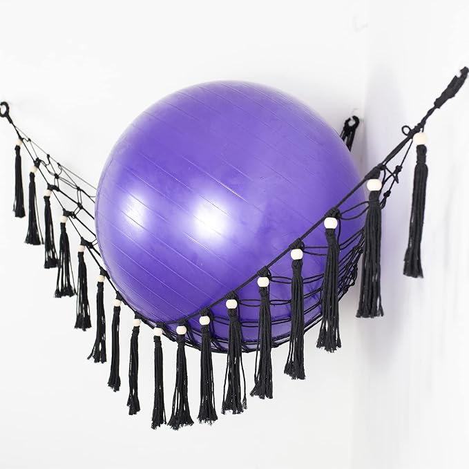 Exercise Ball Holder Yoga Ball Rack Corner Hanging Storage Net or Hammock for Fitness Ball Balance Ball Organizer Pregnancy Stability Ball Swiss Balance Ball for Yoga Studio and Gym