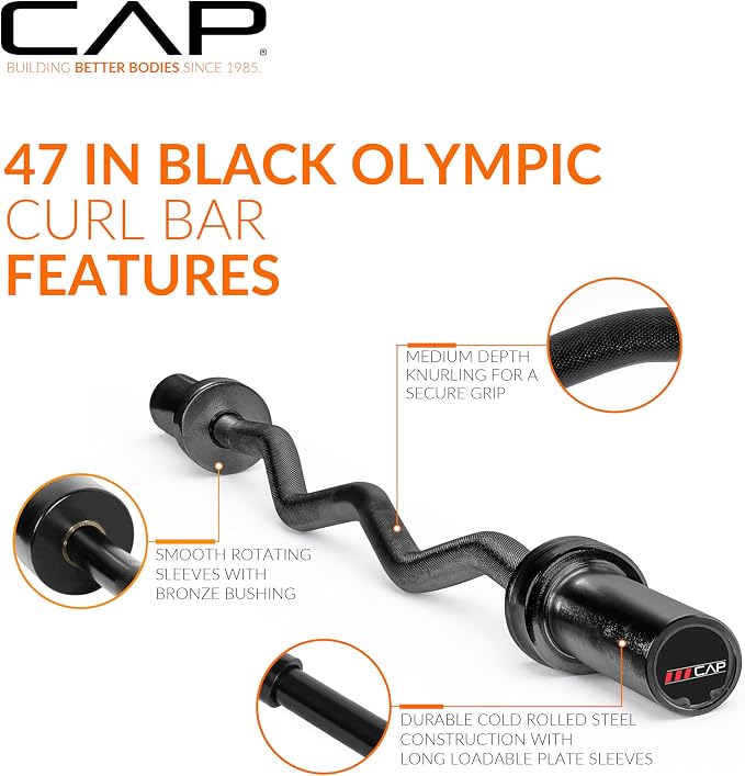 CAP 47" Olympic EZ Curl Bar | Heavy Duty Solid Steel, 200 lb Capacity