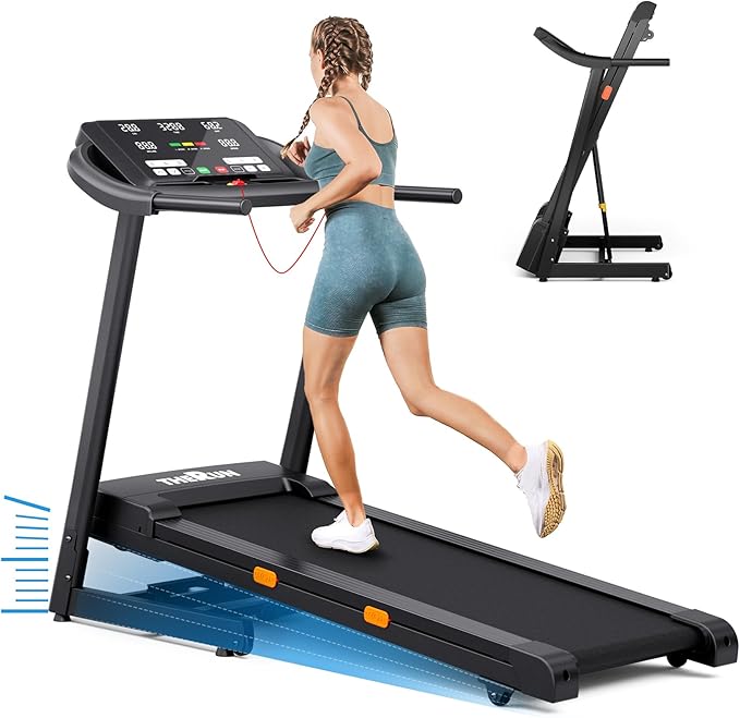 THERUN Incline Treadmill Running Treadmill, Wide Belt Treadmills for Home | 12% auto incline, 400lb, 3.0HP, 18" LED, shock-absorbing, wide belt, hydraulic folding, space saving, ipad holder
