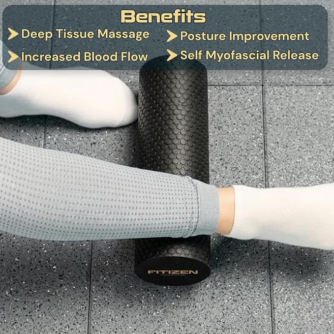 Foam Roller for Muscle Massage, Stiff Back Pain Relief, Physical Therapy, Deep Tissue, Exercise Equipment for Home Gym, Stress, Yoga, Pilates for the Fit Citizen (Black, Mini 12 x 4 Inches)