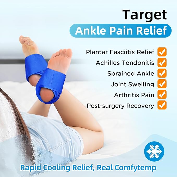 Comfytemp Ankle Ice Pack Wrap for Plantar Fasciitis, Swelling, Foot Pain Relief, Gel Ice Packs for Injuries Reusable, Hot Cold Compress for Achilles Tendonitis Sprained Ankles Feet, 2 Packs, Dark Blue