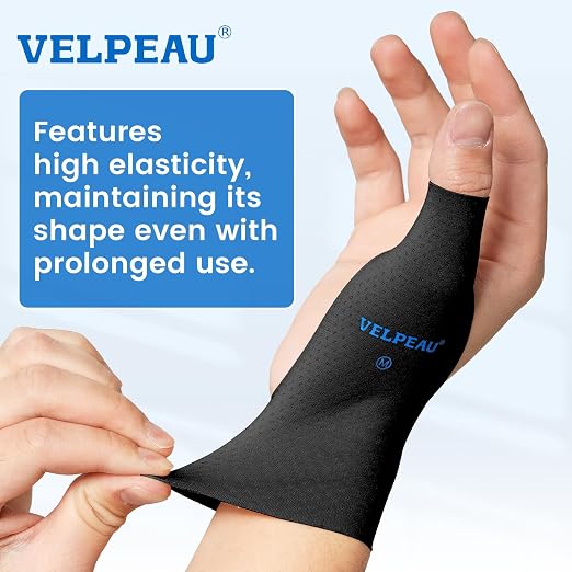 VELPEAU Thumb and Wrist Compression Sleeve for Tendonitis (Pack of 2), Seamless Technology, Gloves Wraps for Arthritis Pain Relief for Women & Men, Splint Liner, Fits Both Hands (Black, Long Version, M)