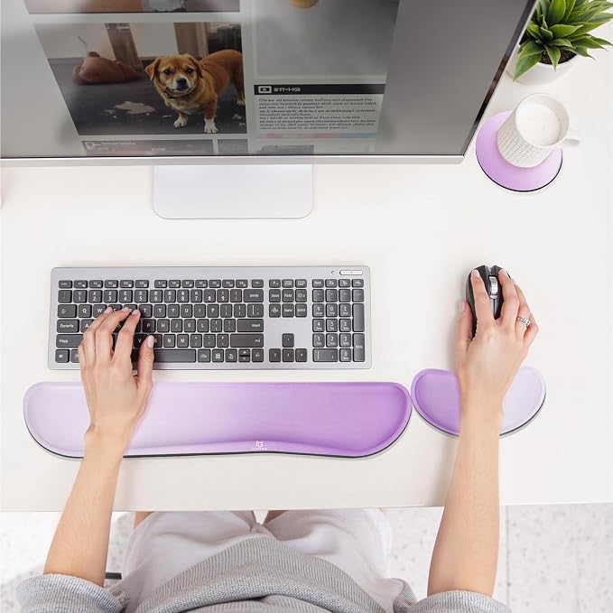Gimars Upgrade Enlarge Silky Gel Memory Foam Keyboard Wrist Rest, Wrist Rest for Computer Keyboard, Ergonomic Mouse pad Rests for Typing Pain Relief, Wrist Support for Office, Gaming, Purple Gradient