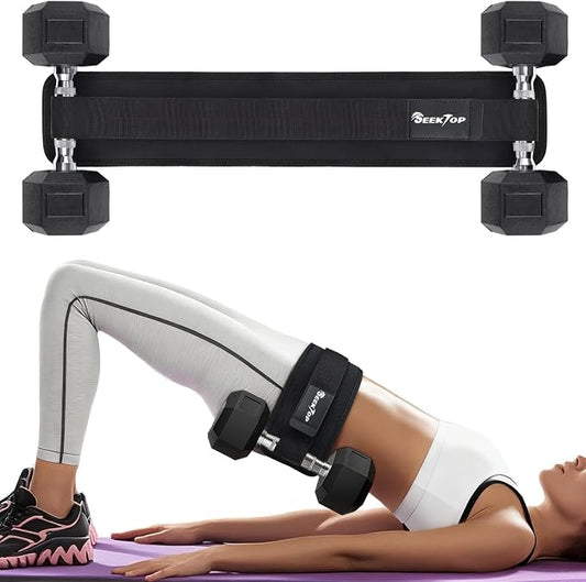 Seektop Adjustable Hip Thrust Belt, Anti-Slip Padding Booty Belt for Glutes | Fits Dumbbells Kettlebells Plates, Up to 400 LBS, Padded Strap, Easy Setup, Foldable for Gym Home & On-The-Go Workouts