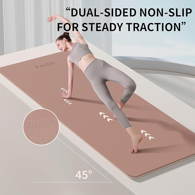 PAIDU POE Yoga Mat （10mm）Extra Thick Fitness Mat 72"x24" with Carry Strap | Non-slip, tear-resistant and suitable for all ages, perfect for yoga, Pilates, home gym and full-body workouts.