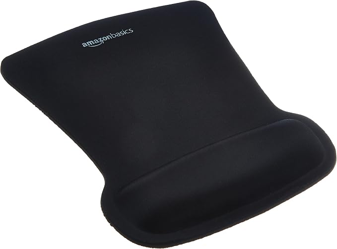 Amazon Basics Ergonomic Mouse Pad with Wrist Support for Pain Relief, Gel-Filled Cushion, Non-Slip Rubber Grip Base, 10.1 x 8.1 Inches, Black