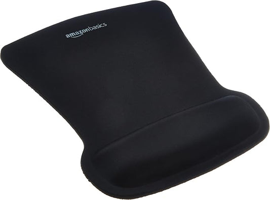 Amazon Basics Ergonomic Mouse Pad with Wrist Support for Pain Relief, Gel-Filled Cushion, Non-Slip Rubber Grip Base, 10.1 x 8.1 Inches, Black