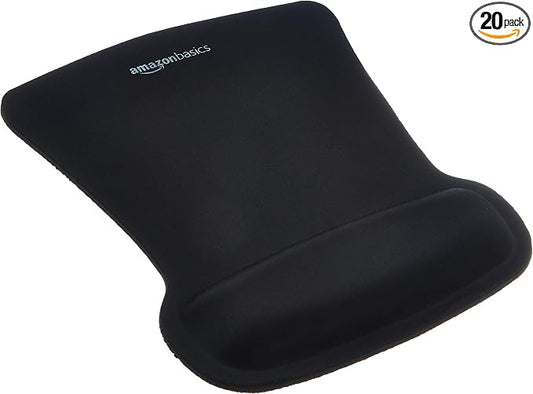 Amazon Basics Ergonomic Mouse Pad with Wrist Support for Pain Relief, Gel-Filled Cushion, Non-Slip Rubber Grip Base, 10.1 x 8.1 Inches, Black, 20-Pack