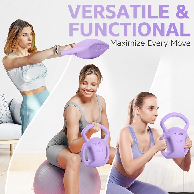 Yes4All Kettlebell, Strength Training Kettlebells for Women, Wide Multi-grip Textured Handle for Home Gym Exercises & Full Body Workout, Single 5–25 lb & Set of 10-15 lb