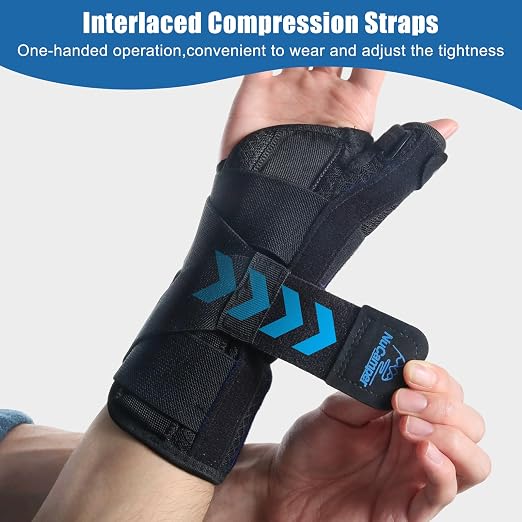 Carpal Tunnel Wrist Brace with Thumb Support, Thumb Brace Spica Splint for De Quervains Tenosynovitis, Tendonitis, Trigger Thumb Splint Wrist Support for Men Women - Left Hand, Black, L/XL
