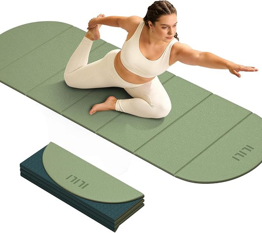 ILILI Foldable Yoga Mat-Semicircular, 10mm Thick, TPE Material, Extra Long 75"L x 26"W, Soft and Comfortable Folding Oval Mat 0.4 Inches, Easy to Carry and Store, 190*66cm Portable Multi-Functional Use for Yoga, Home Exercise & Outdoor