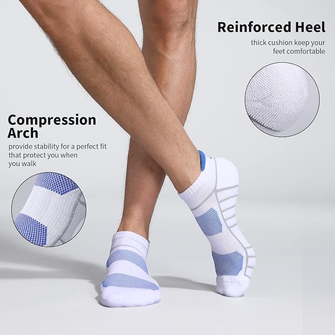Lapulas Athletic Running Ankle Socks, Low Cut Cushioned Anti-Blister Tab Sports Socks Men Women 6Pairs