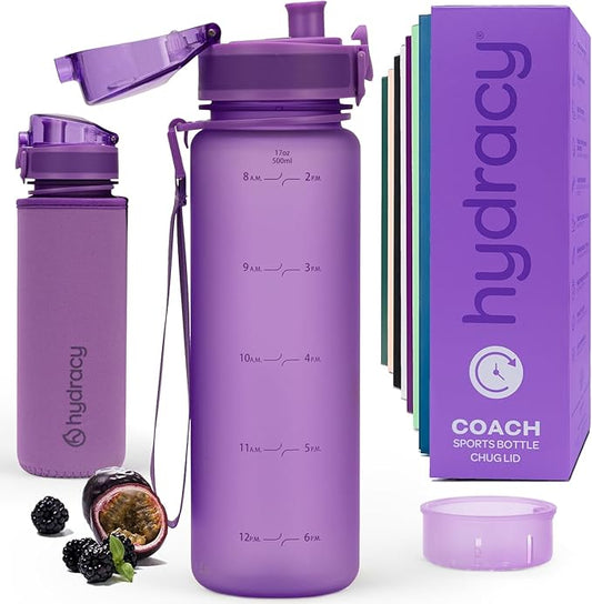 Hydracy Water Bottle with Time Marker - 500 ml 17 oz BPA Free Water Bottle -Leak Proof & No Sweat Gym Bottle with Fruit Infuser Strainer -Ideal Gift for Fitness, Sports & Outdoors - Berry Blue | BPA-Free Tritan, Leakproof Flip-Top Lid,No-Sweat Sleeve,C...