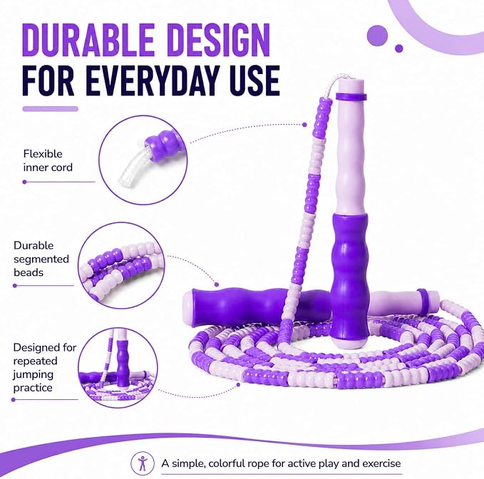 Jump Rope for Kids, Beaded Jumping Rope for 8-12, 9Ft Adjustable Skipping Rope with Soft Beaded, Tangle-Free Jumprope for Girls Boys, Students Outdoor Fitness Exercise