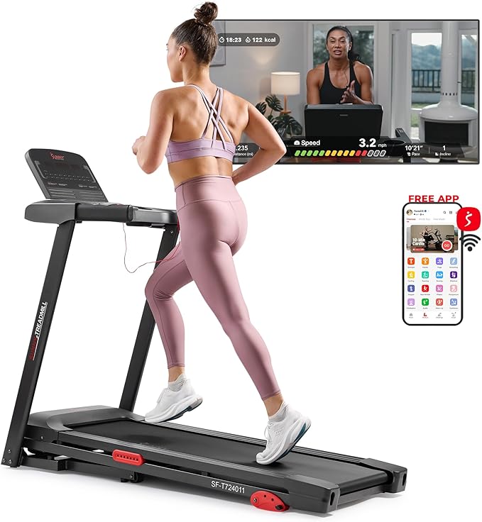 Sunny Health & Fitness Smart Manual Incline Wi-Fi Treadmill, Foldable | 2HP, 9 MPH, 3 Manual Incline Levels up to 5%, WiFi Connectivity, 16" x 50" Running Belt, 20 Workout Programs