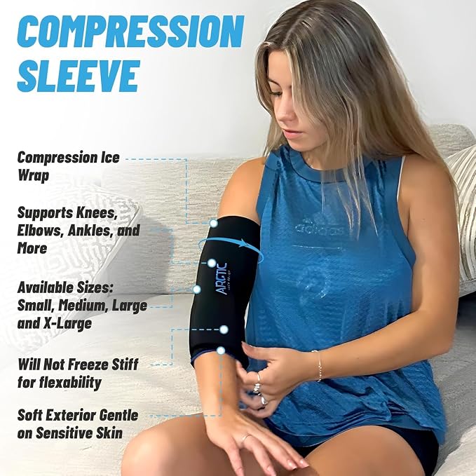 2 Pack | Premium Elbow Ice Pack Wrap & Knee Ice Pack Wrap - Ice Sleeves, Reusable Gel Ice Wrap, Elbow Cold Compression, (Large)