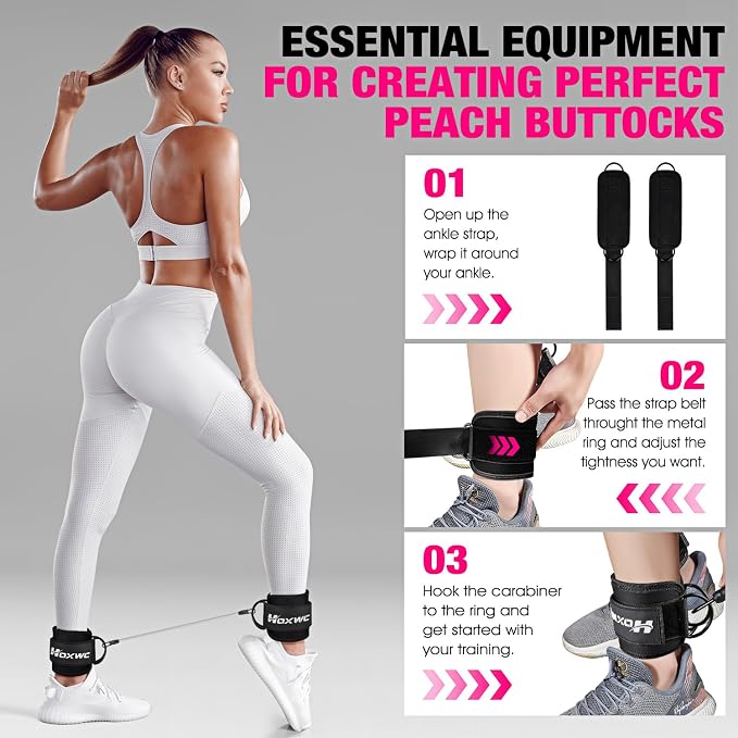 HOXWC Ankle Resistance Bands with Cuffs, Ankle Bands for Working Out, Ankle Resistance Band for Leg, Booty Workout Equipment for Kickbacks Hip Fitness Training, Exercise Bands for Butt Lift Women