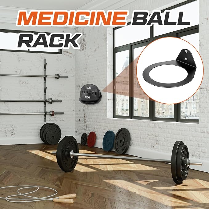 Gisafai Wall Mounted Medicine Ball Holder, Heavy Duty Slam Ball Storage Rack with Installation Accessories, 8.9 Inch Inner Diameter, 88 Lbs Load Capacity for Home Garage Gym Commercial Sports