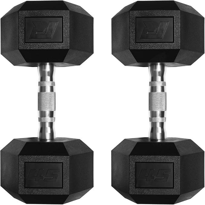 RitFit 5-650 LBS PVC Hex Dumbbell Sets with Optional Rack for Home Gym | PVC Coated Anti-Roll Hex Design, Chrome Handle with Ergonomic Grip, Full Body Strength Training with Optional Rack
