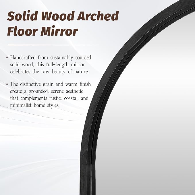 Full Length Mirror 76"×41" Floor Mirror Standing Tall Mirror, Arched Stand up Large Wall Mirrors, Freestanding Full Body Mirrors for Bedroom Living Room Wood Antique Style Black