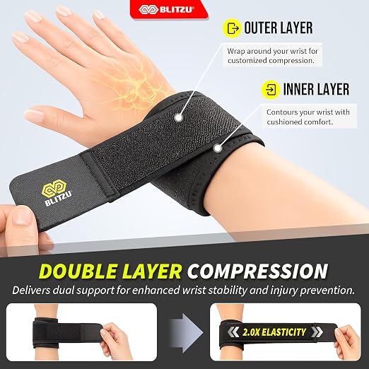 Compression Wrist Wraps, Carpal Tunnel Adjustable Wrist Brace, Men & Women | 2 Pack, Flexible Neoprene, Low-Profile Design, Pain Relief, Arthritis, Tendonitis, Fitness, Office, Sleep Use, Night, Gym