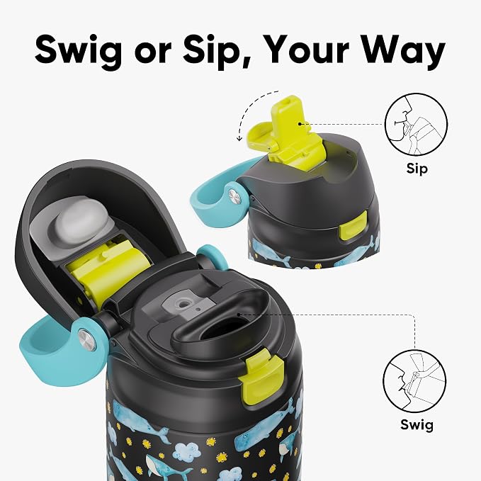 ENCOOL Leakproof Insulated Water Bottle with Straw Dual-Sip Water Bottle Bag-Safe Design for Work, Commute & Gym – Keeps Drinks Cold All Day, 24 oz, Sky Whale