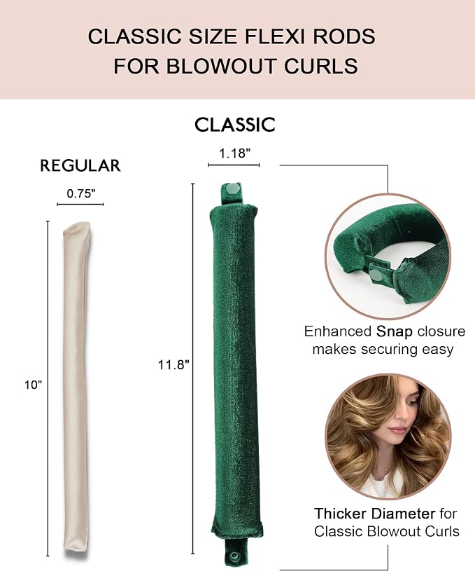 Classic Heatless Curls Overnight Rods - Upgraded Directional Grip Velvet Heatless Hair Curler to Sleep in No Heat Heatless Curling Flexi Rods Foam Hair Rollers for Blowout Look Medium & Long Hair
