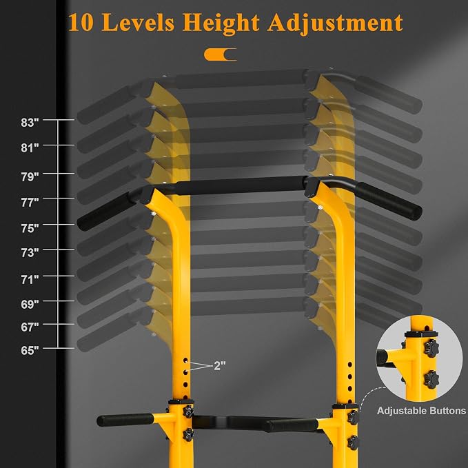 DlandHome Power Tower Pull Up Bar Dip Station,Adjustable Height Dip Stand | Multi-Function Fitness Equipment for Strength Training Home Gym,Stable Steel Frame for Pull Ups Dips Push Ups,Supports 330LBS