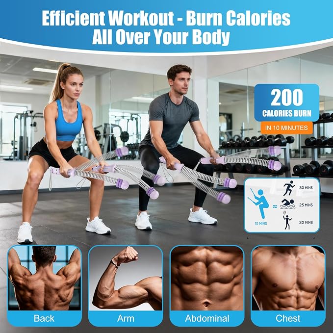 Weighted Ropeless Battle Ropes Adjustable Weight - Portable Cordless Battle Ropes for Home Gym with Poster - Strength Building, HIIT and Low-Impact Aerobic Training for Men & Women (Purple)